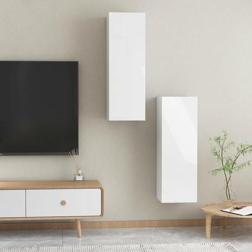 Tv-borde 2 stk. 30,5x30x90 cm konstrueret træ hvid højglans