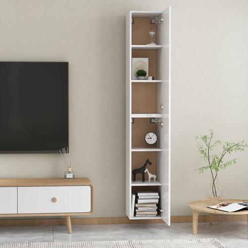 Tv-borde 2 stk. 30,5x30x90 cm konstrueret træ hvid højglans
