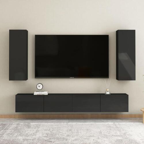 Tv-bord 30,5x30x90 cm konstrueret træ sort højglans