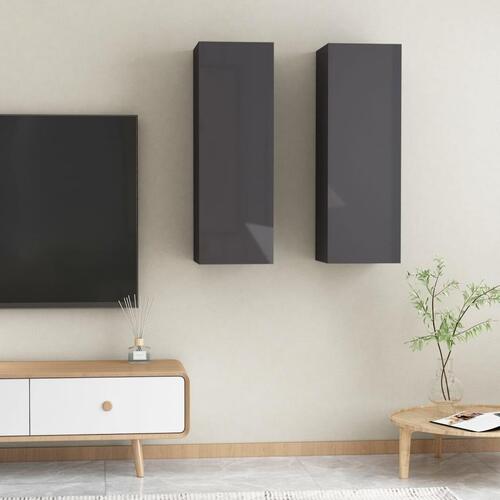 Tv-borde 2 stk. 30,5x30x90 cm konstrueret træ grå højglans