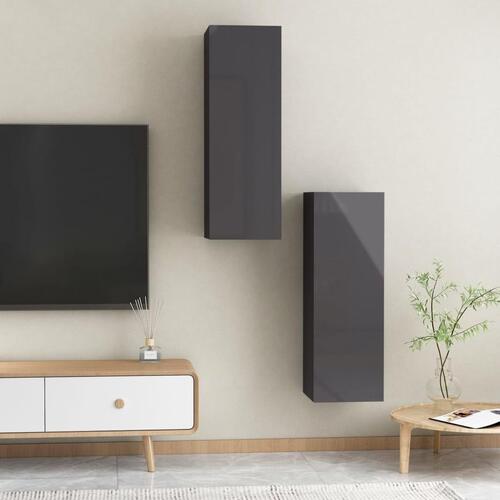 Tv-borde 2 stk. 30,5x30x90 cm konstrueret træ grå højglans