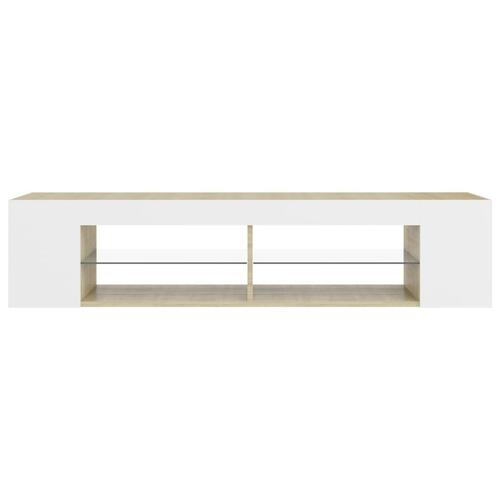 Tv-bord med LED-lys 135x39x30 cm hvid og sonoma-eg