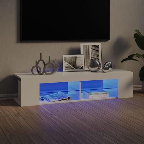 Tv-skab med LED-lys 135x39x30 cm hvid højglans