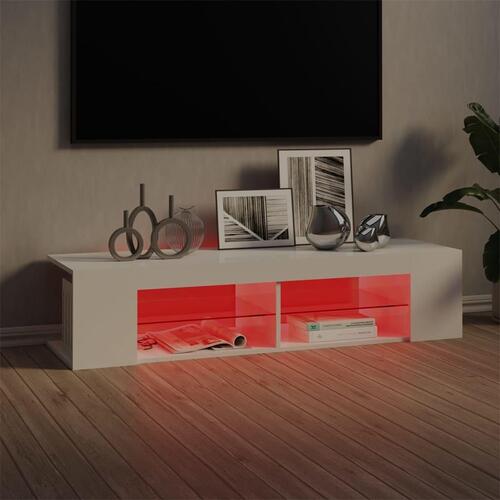Tv-skab med LED-lys 135x39x30 cm hvid højglans