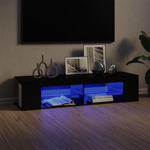 Tv-skab med LED-lys 135x39x30 cm sort højglans