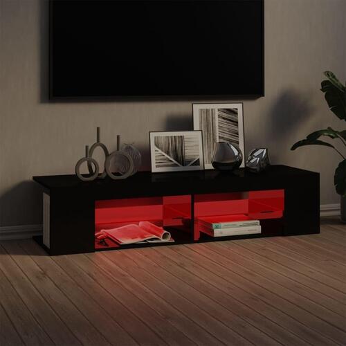 Tv-skab med LED-lys 135x39x30 cm sort højglans
