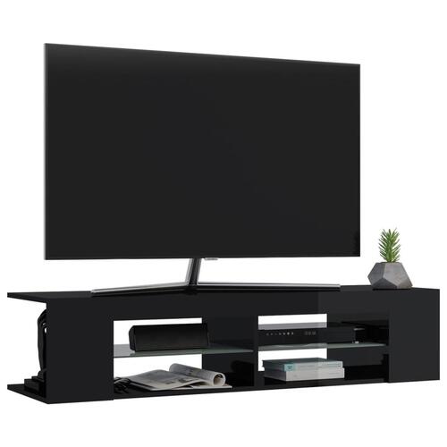Tv-skab med LED-lys 135x39x30 cm sort højglans
