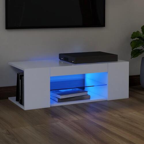 Tv-skab med LED-lys 90x39x30 cm hvid