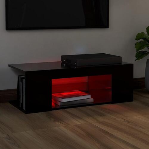 Tv-bord med LED-lys 90x39x30 cm sort