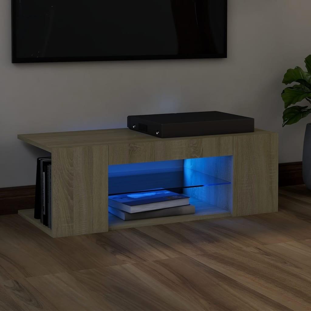 Tv-bord med LED-lys 90x39x30 cm sonoma-eg