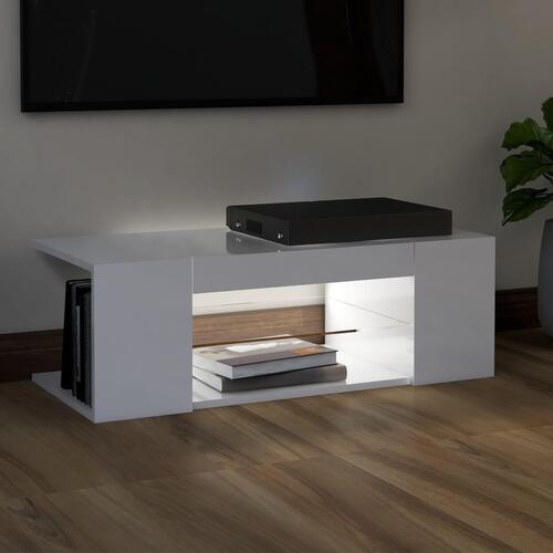 Tv-skab med LED-lys 90x39x30 cm hvid højglans
