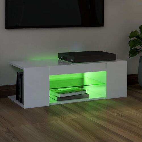Tv-skab med LED-lys 90x39x30 cm hvid højglans