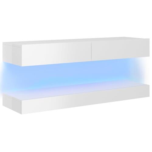 Tv-skab med LED-lys 120x35 cm hvid højglans