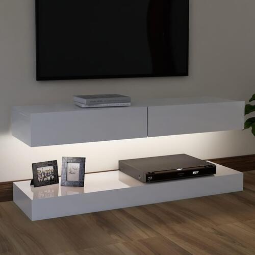 Tv-skab med LED-lys 120x35 cm hvid højglans