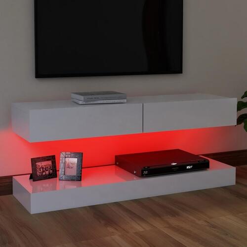 Tv-skab med LED-lys 120x35 cm hvid højglans