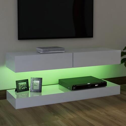 Tv-skab med LED-lys 120x35 cm hvid højglans