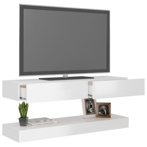 Tv-skab med LED-lys 120x35 cm hvid højglans