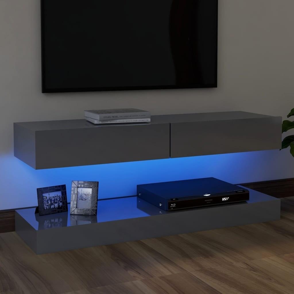 Tv-skab med LED-lys 120x35 cm grå højglans