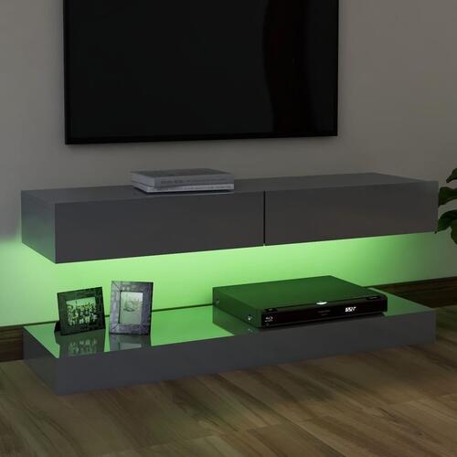 Tv-skab med LED-lys 120x35 cm grå højglans