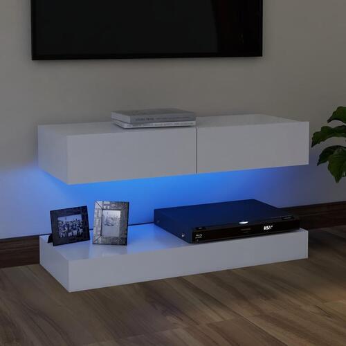 Tv-skab med LED-lys 90x35 cm hvid