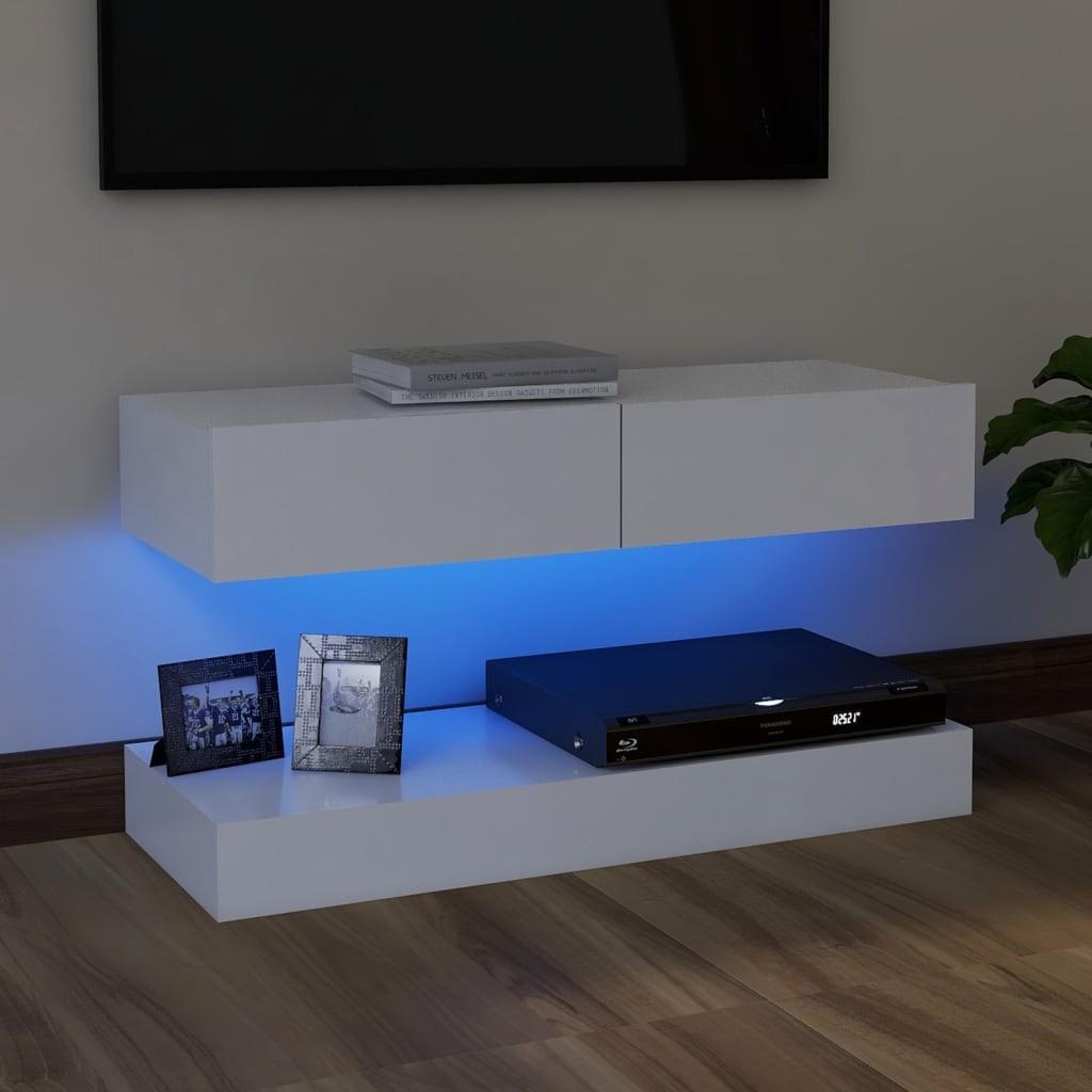 Tv-skab med LED-lys 90x35 cm hvid