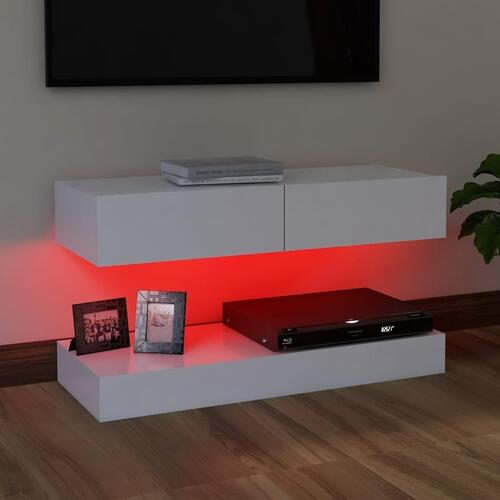 Tv-skab med LED-lys 90x35 cm hvid