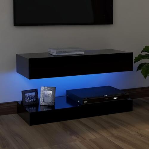 Tv-skab med LED-lamper 90x35 cm sort