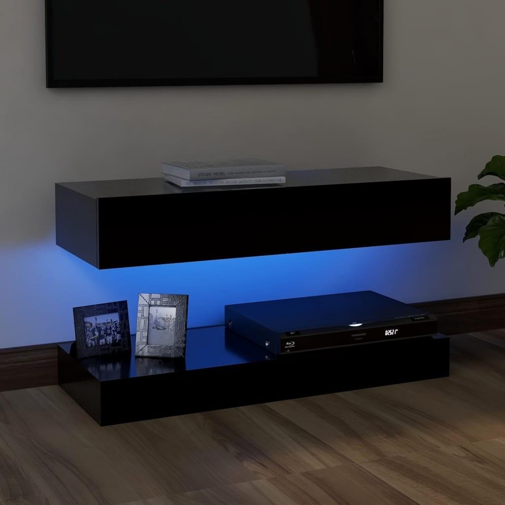 Tv-skab med LED-lamper 90x35 cm sort