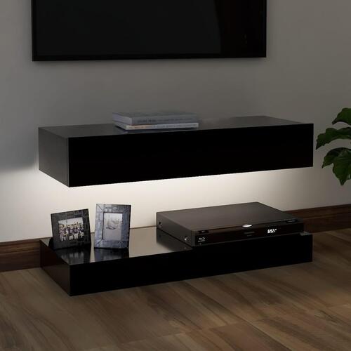Tv-skab med LED-lamper 90x35 cm sort