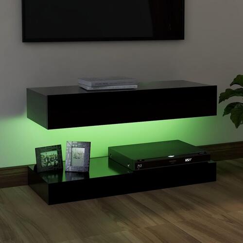 Tv-skab med LED-lamper 90x35 cm sort
