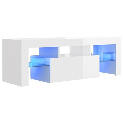 Tv-skab med LED-lys 120x35x40 cm hvid højglans