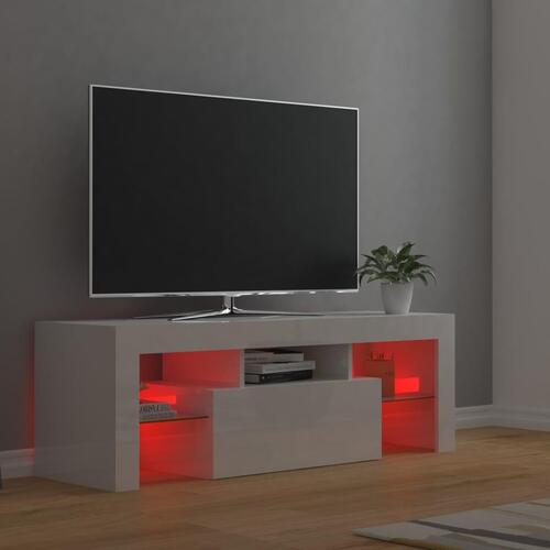 Tv-skab med LED-lys 120x35x40 cm hvid højglans