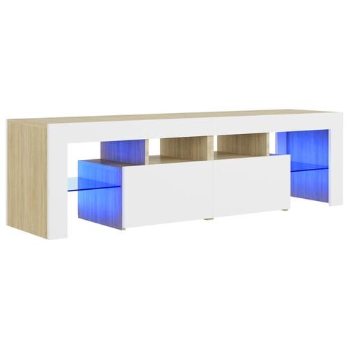 Tv-bord med LED-lys 140x36,5x40 cm hvid og sonoma-eg