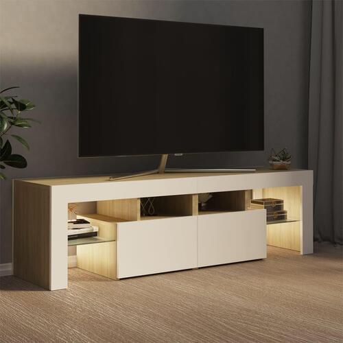 Tv-bord med LED-lys 140x36,5x40 cm hvid og sonoma-eg