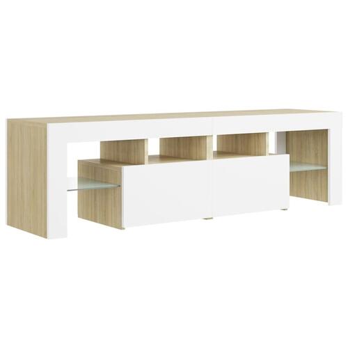 Tv-bord med LED-lys 140x36,5x40 cm hvid og sonoma-eg