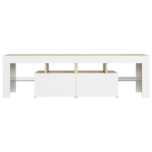 Tv-bord med LED-lys 140x36,5x40 cm hvid og sonoma-eg