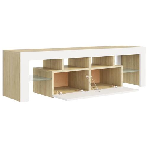 Tv-bord med LED-lys 140x36,5x40 cm hvid og sonoma-eg