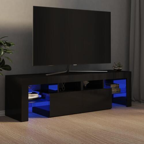 Tv-bord med LED-lys 140x36,5x40 cm sort højglans
