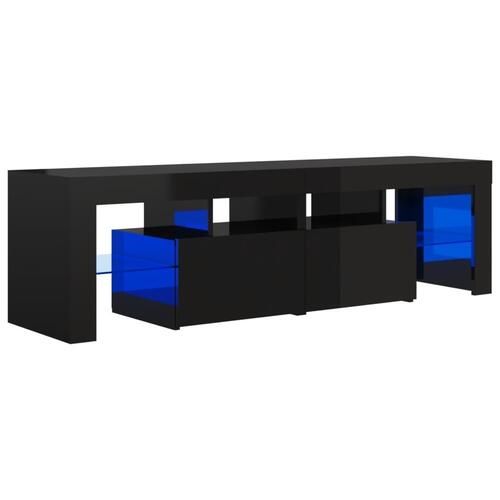 Tv-bord med LED-lys 140x36,5x40 cm sort højglans