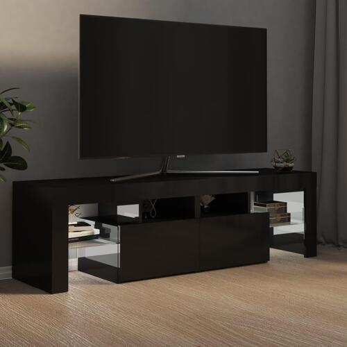 Tv-bord med LED-lys 140x36,5x40 cm sort højglans