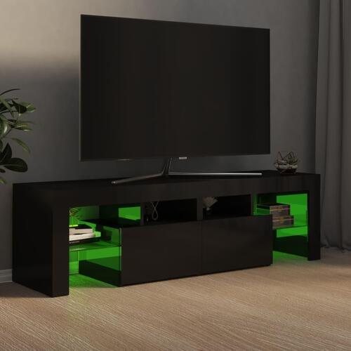 Tv-bord med LED-lys 140x36,5x40 cm sort højglans