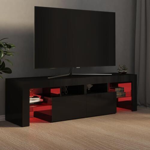 Tv-bord med LED-lys 140x36,5x40 cm sort højglans