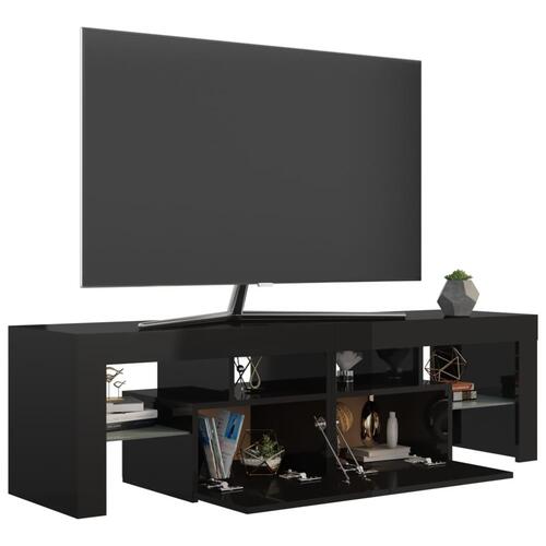 Tv-bord med LED-lys 140x36,5x40 cm sort højglans