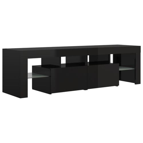 Tv-bord med LED-lys 140x36,5x40 cm sort højglans