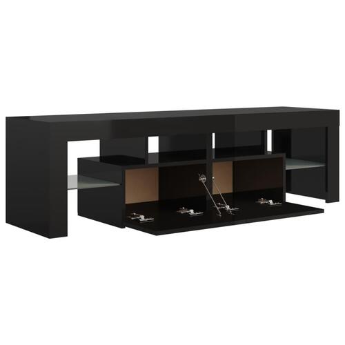 Tv-bord med LED-lys 140x36,5x40 cm sort højglans
