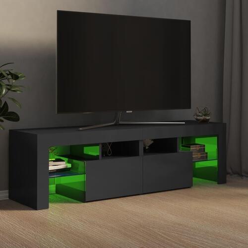 Tv-bord med LED-lys 140x36,5x40 cm grå højglans
