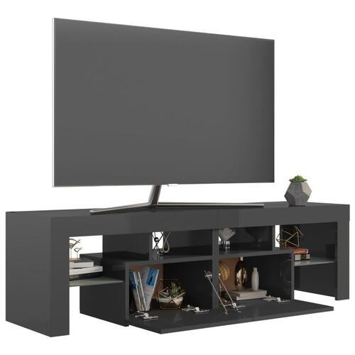 Tv-bord med LED-lys 140x36,5x40 cm grå højglans
