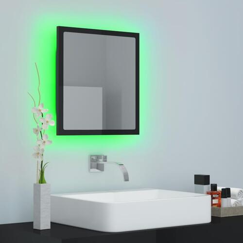 Badeværelsesspejl med LED-lys 40x8,5x37 cm akryl sort højglans