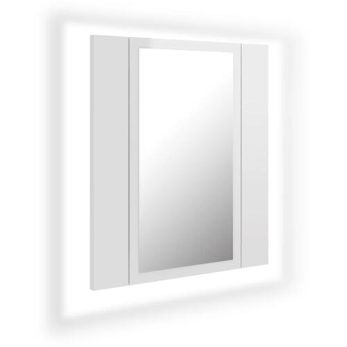 Badeværelsesskab m. spejl+LED-lys 40x12x45 akryl hvid højglans