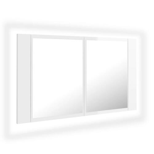 Badeværelsesskab m. spejl+LED-lys 80x12x45 akryl hvid højglans
